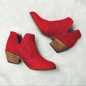 Corkys Red Perforated Suede Ankle Booties